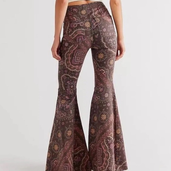 We The Free Brown Paisley Flare Jeans - Picture 2 of 6